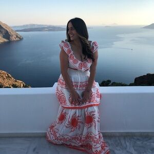 L’Atiste by Amy Size Medium orange and white 2 piece dress